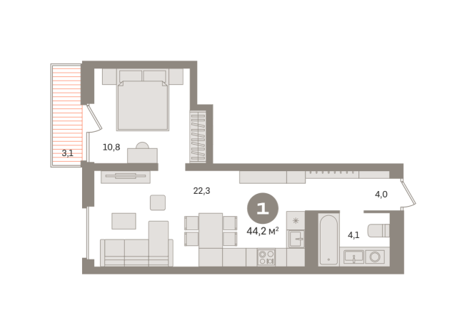 44.00 м² | 4 - 8 эт.