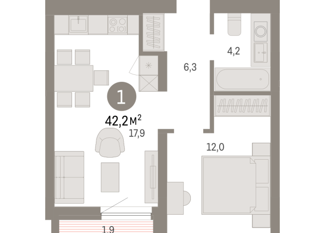 42.00 м² | 8 - 9 эт.