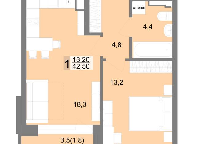 42.50 м² | 7 - 25 эт.
