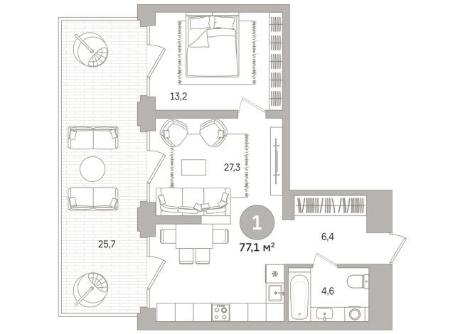77.00 м² | 3 - 17 эт.