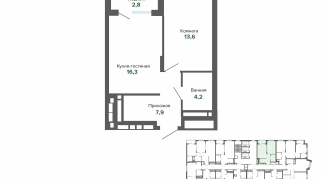 44.76 м² | 18 - 25 эт.