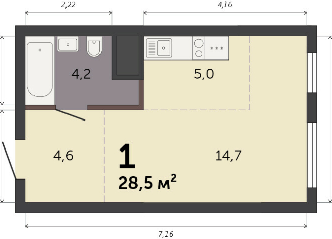 28.50 м² | 13 - 32 эт.