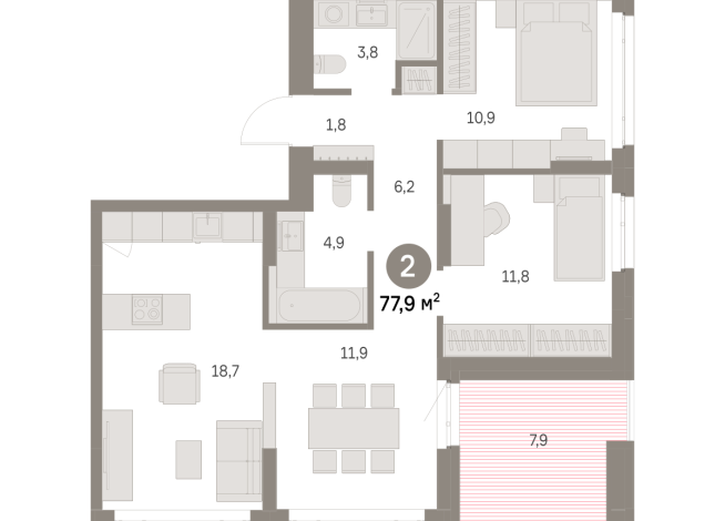 77.00 м² | 3 - 8 эт.