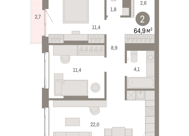 64.00 м² | 13 - 25 эт.