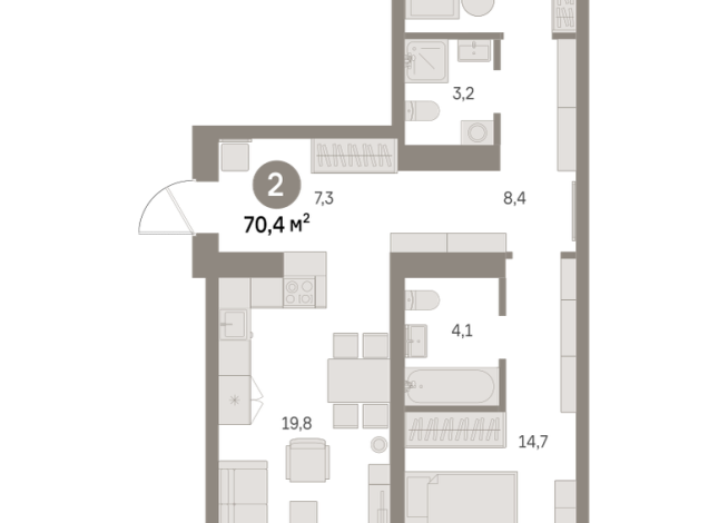 70.00 м² | 7 - 9 эт.
