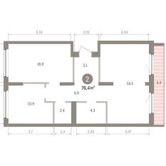 76.00 м² | 7 - 7 эт. 00