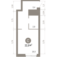 22.00 м² | 3 - 8 эт. 00