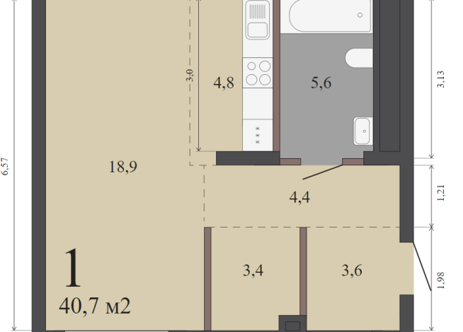 40.70 м² | 11 - 32 эт.