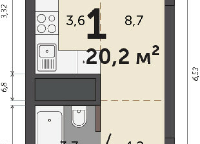 20.20 м² | 27 - 30 эт.