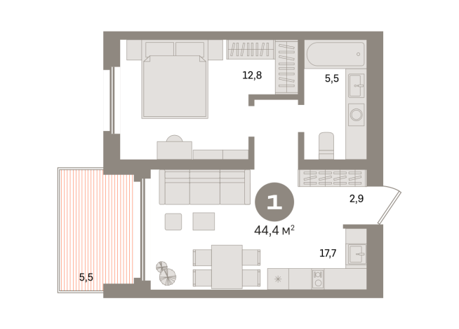 44.00 м² | 13 - 24 эт.
