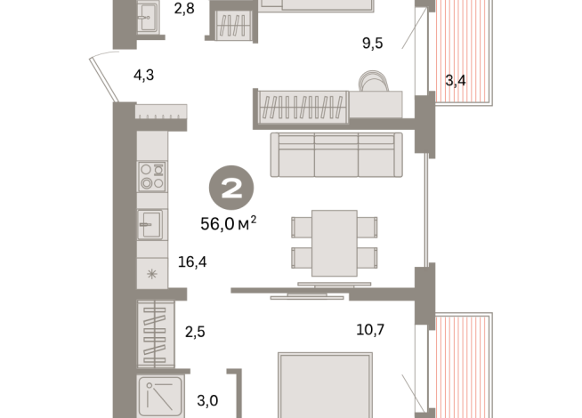 56.00 м² | 4 - 9 эт.