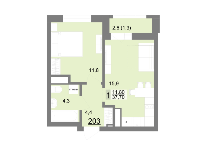 37.40 м² | 24 - 26 эт.