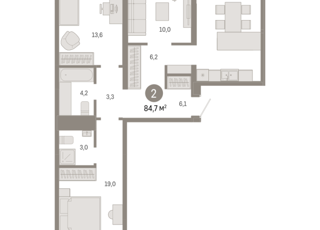 84.00 м² | 6 - 7 эт.