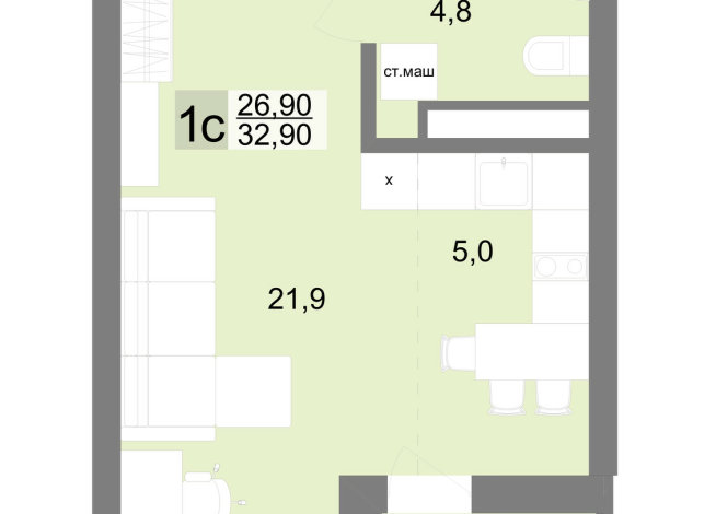 32.80 м² | 17 - 26 эт.