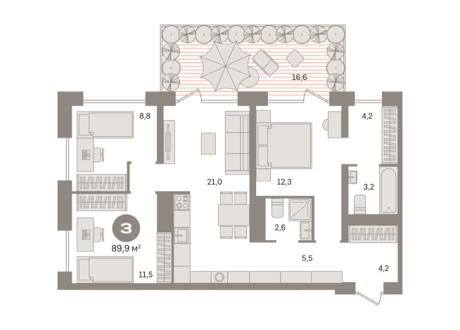 89.00 м² | 1 - 8 эт.