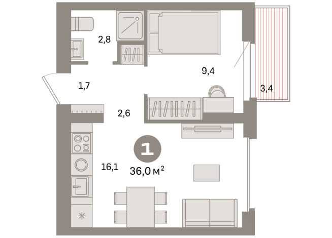 36.00 м² | 8 - 9 эт.