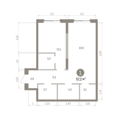 57.00 м² | 7 - 15 эт. 00
