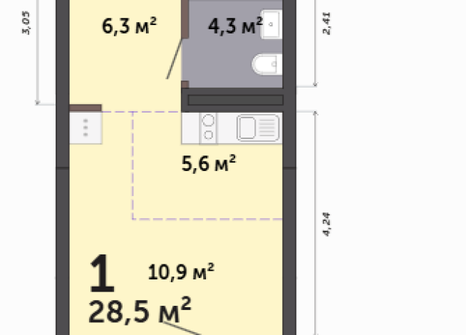 28.50 м² | 8 - 19 эт.