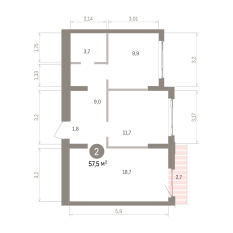 57.00 м² | 2 - 7 эт. 00