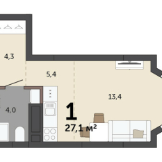 27.10 м² | 2 - 23 эт. 00