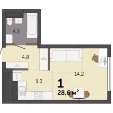 28.60 м² | 6 - 32 эт. 00