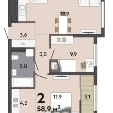 58.90 м² | 3 - 31 эт. 00
