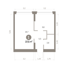 37.00 м² | 2 - 9 эт. 00