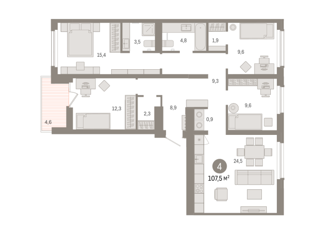 107.00 м² | 8 - 9 эт.