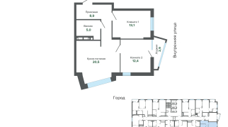 62.71 м² | 12 - 25 эт.