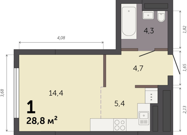 28.80 м² | 14 - 32 эт.