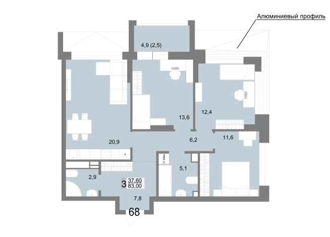 83.00 м² | 12 - 25 эт.