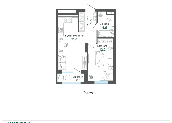 41.64 м² | 7 - 25 эт.