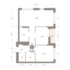 61.00 м² | 8 - 16 эт. 00