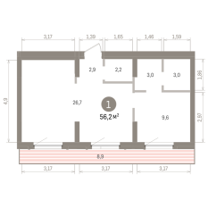 56.00 м² | 8 - 9 эт. 00