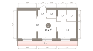 56.00 м² | 8 - 9 эт.