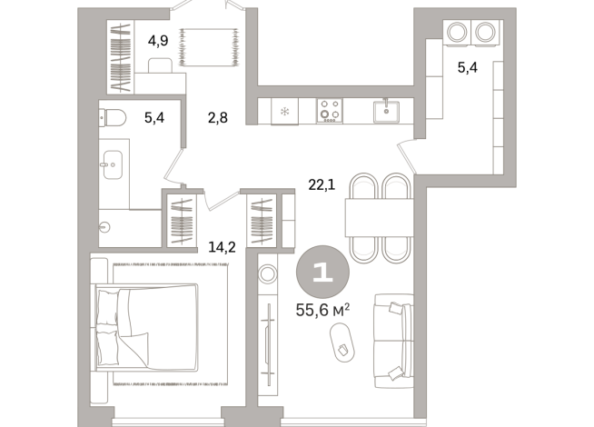 55.00 м² | 15 - 25 эт.