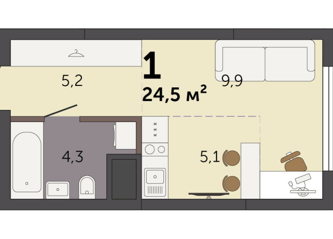 24.50 м² | 2 - 32 эт.