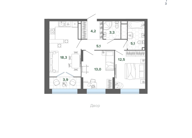 65.39 м² | 18 - 25 эт.