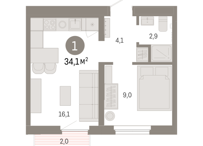 34.00 м² | 4 - 9 эт.