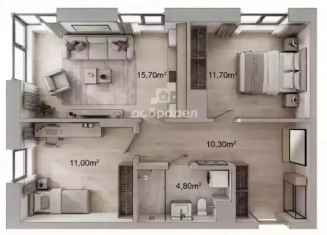 2-к квартира | 53.10 м² | 4 - 25 эт.