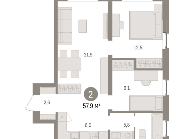 57.00 м² | 12 - 15 эт.