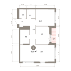 61.00 м² | 12 - 16 эт. 00