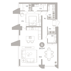 110.00 м² | 9 - 25 эт. 00