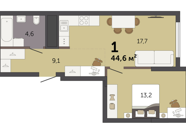 44.60 м² | 18 - 32 эт.