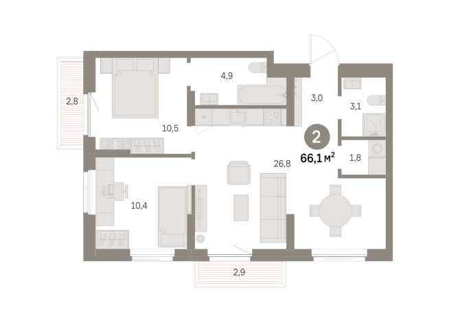 66.00 м² | 7 - 9 эт.