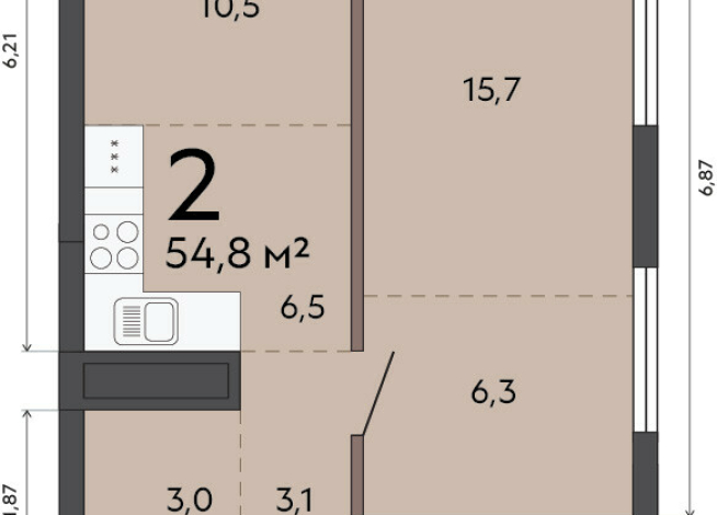54.80 м² | 21 - 23 эт.