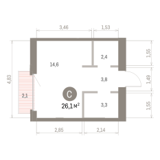 26.00 м² | 4 - 9 эт. 00