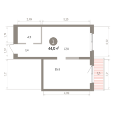 44.00 м² | 5 - 15 эт. 00