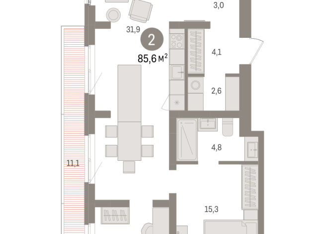 85.00 м² | 8 - 9 эт.
