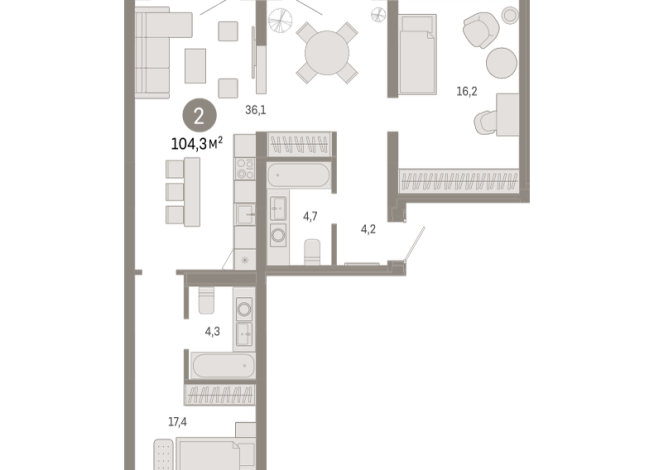 104.00 м² | 2 - 9 эт.